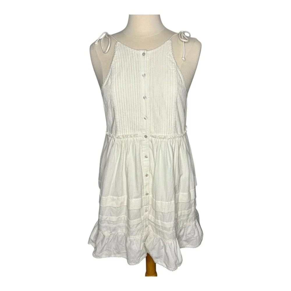 Free People Adella Mini‎ Dress Womens Small Ivory White Boho Open Back Button